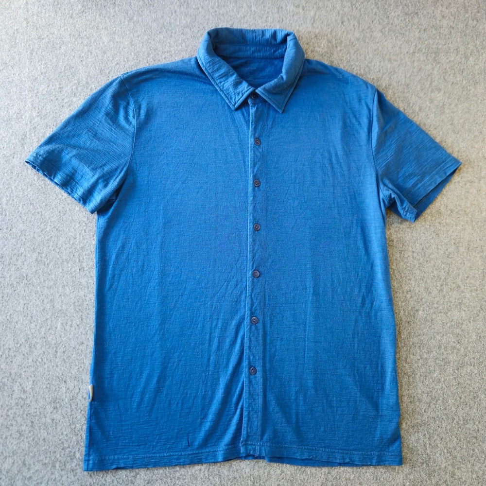 Icebreaker Button Down Shirt Mens M Blue 100% Merino Wool Short Sleeve Outdoors